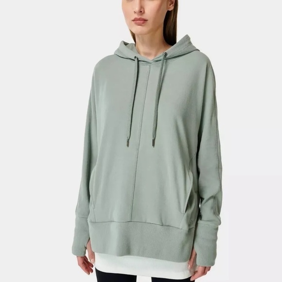 Sweaty Betty Liberate Luxe Fleece Pullover Hoodie In Mist Blue Pullover Sz US 4 - Picture 1 of 10